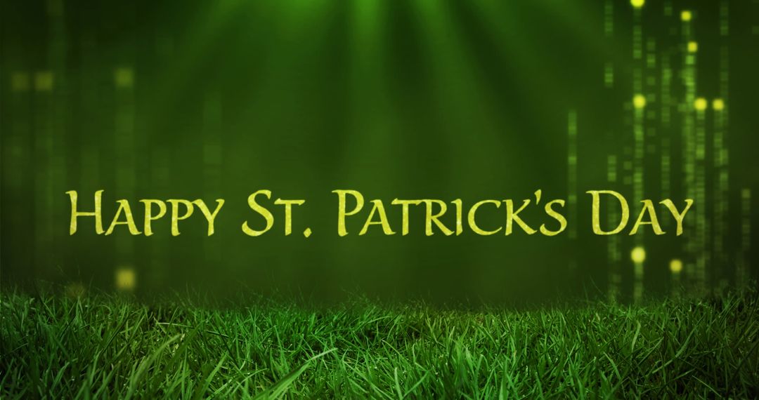 St. Patrick's Day Text on Green Background with Grass