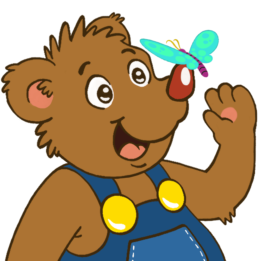 Cheerful Bear with Butterfly on Nose, Transparent Background