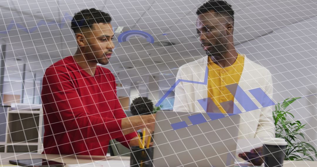 Creative Business Team Analyzing Financial Data with Digital Overlays