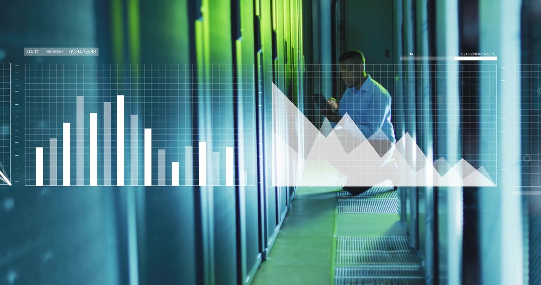 IT Professional Analyzing Data in Advanced Server Room Environment
