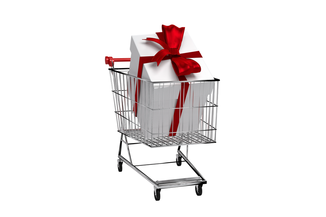 Shopping cart with large gift box and bow on transparent background - Download Free Stock Images Pikwizard.com