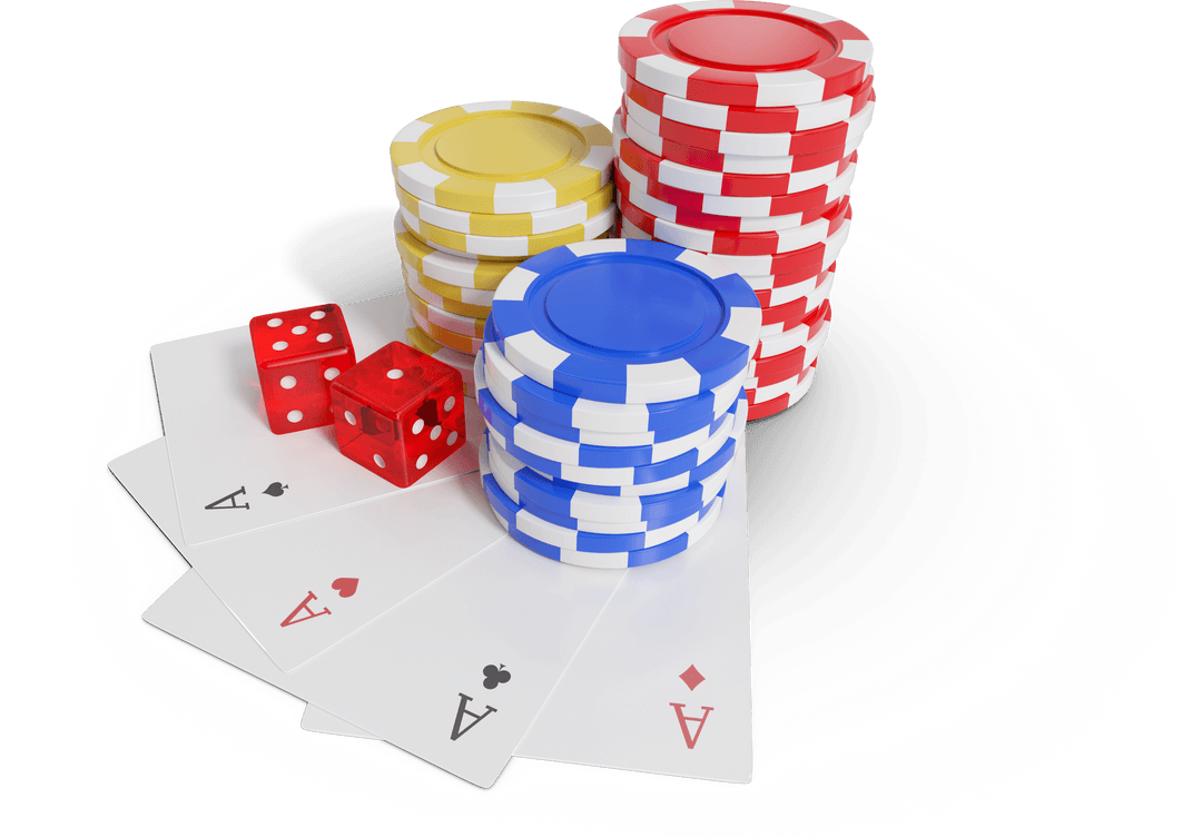 Transparent Gaming Poker Chips, Dice, Cards Symbolize Luck