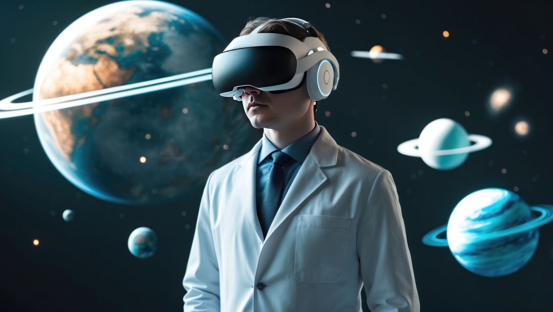 Astrophysicist exploring outer space simulation via virtual reality