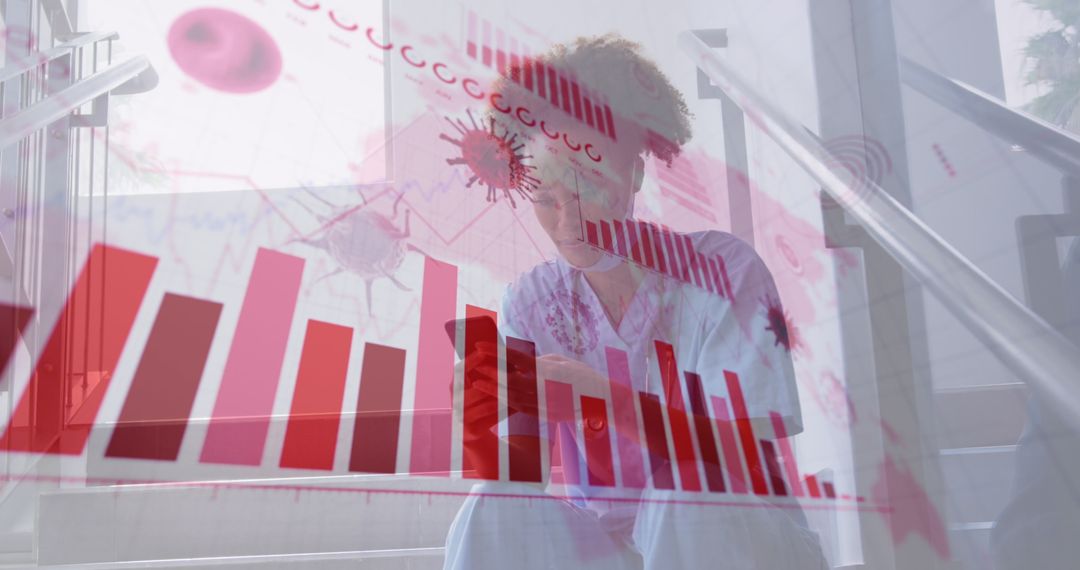 Modern Employee Analyzing Data on Smartphone in Urban Office Lobby