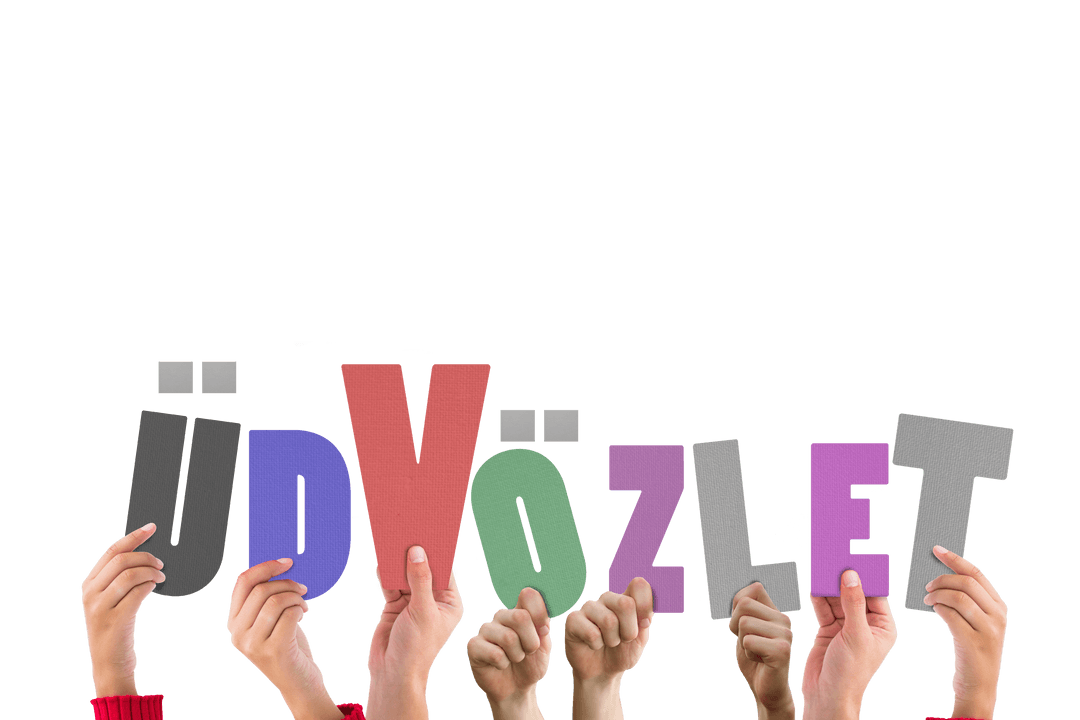 Hands Holding Üdvözlet Hungarian Welcome Vector on Transparent Background