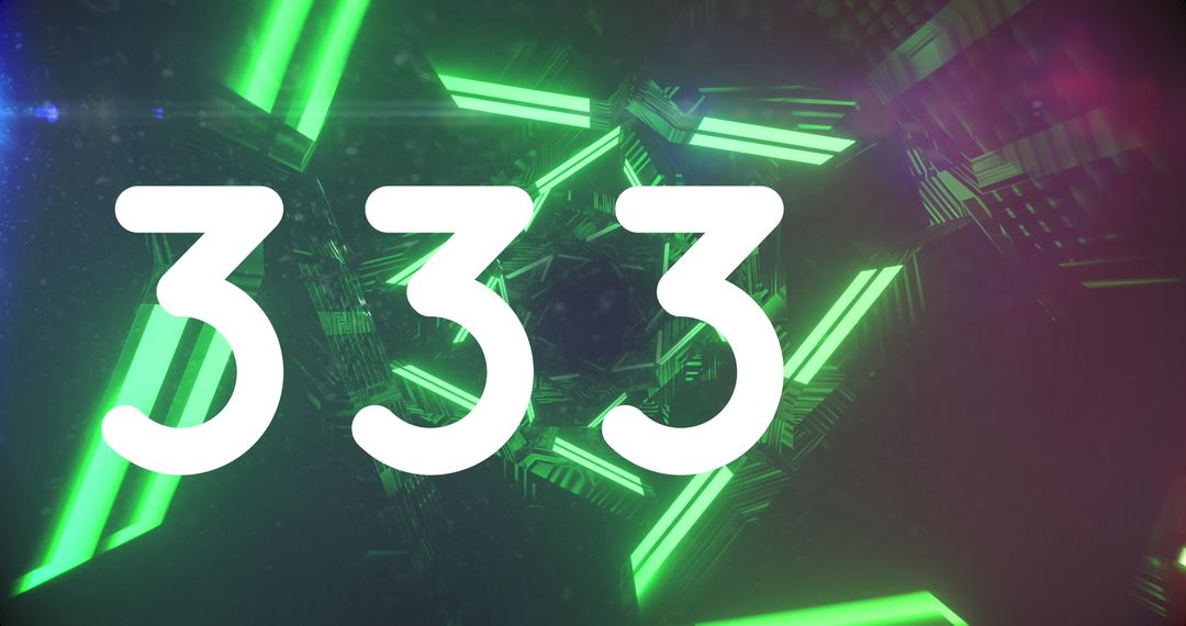 Digital Tunnel with Bright Green Elements and Number 333