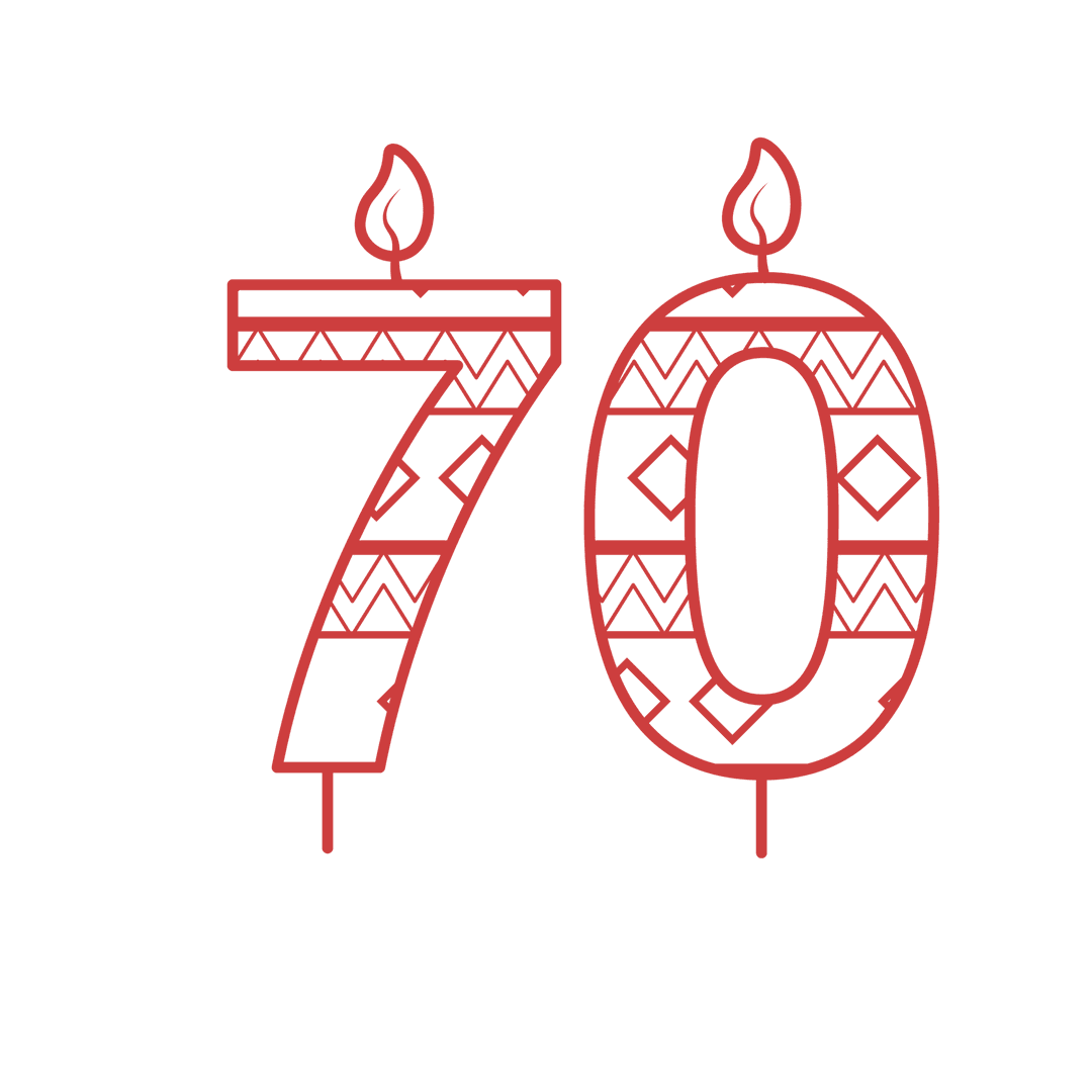 Festive Red 70 Birthday Number with Flames on Transparent Background