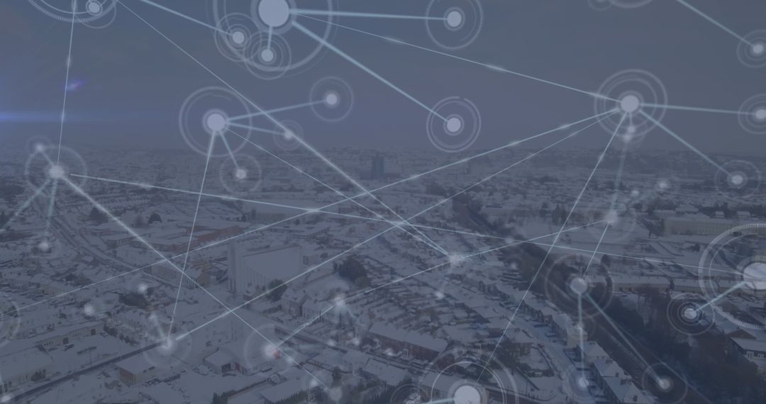 Global Network Connections Over Urban Winter Landscape