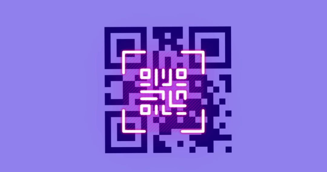 Futuristic QR Code with Neon Design on Purple Background