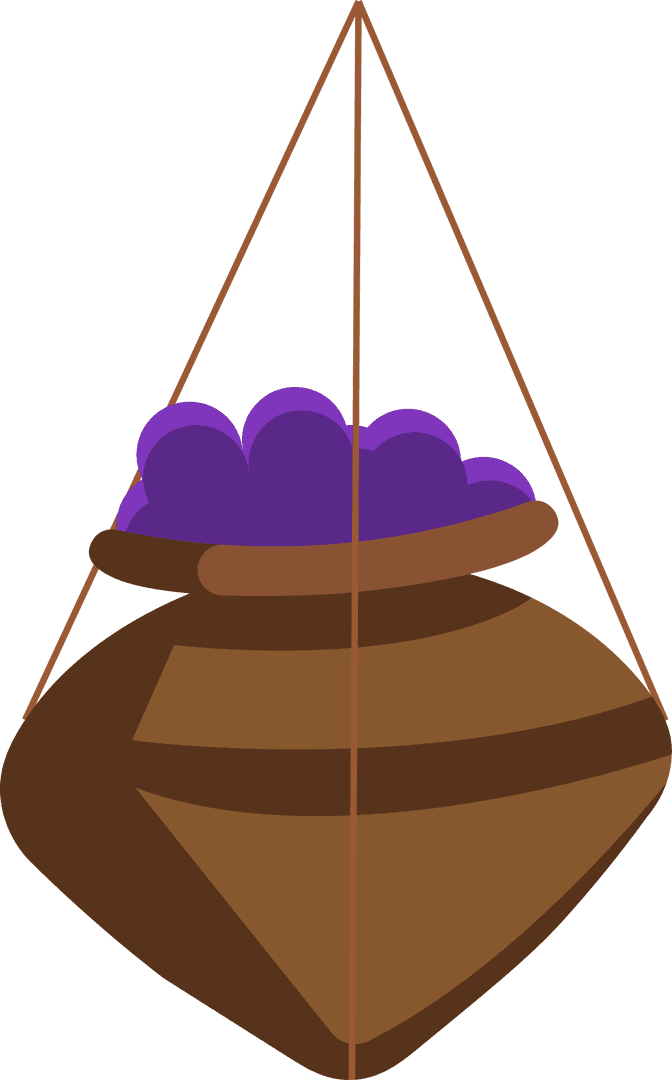 Suspended Brown Clay Pot with Grapes on Transparent Background