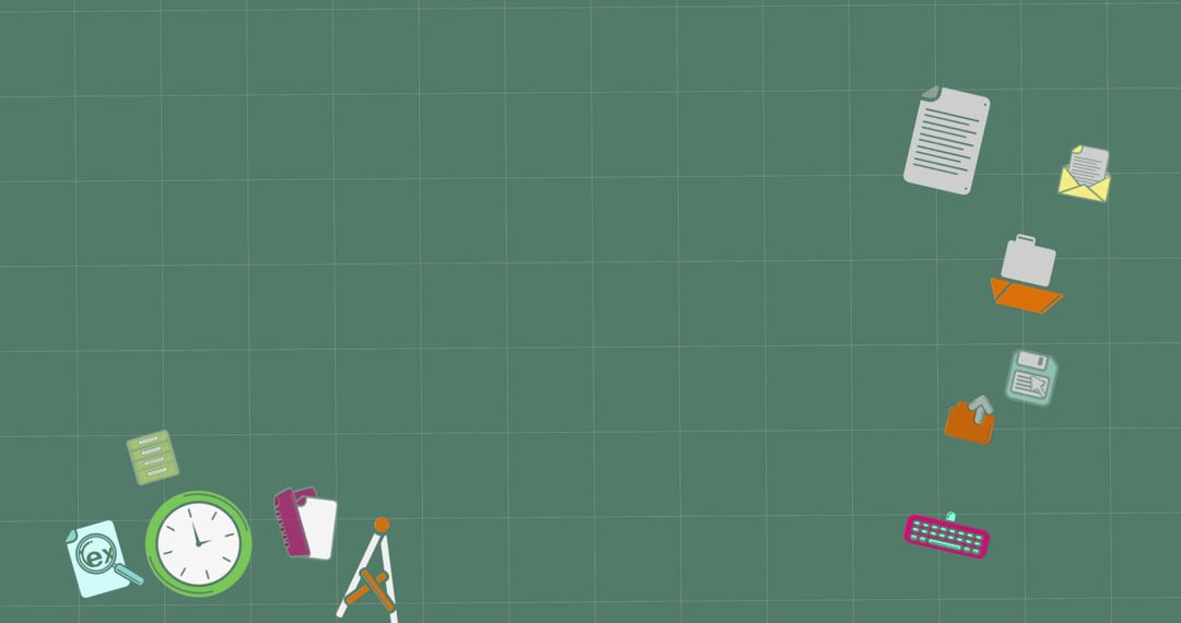 Educational Icons on Green Background Symbolizing Learning and Technology