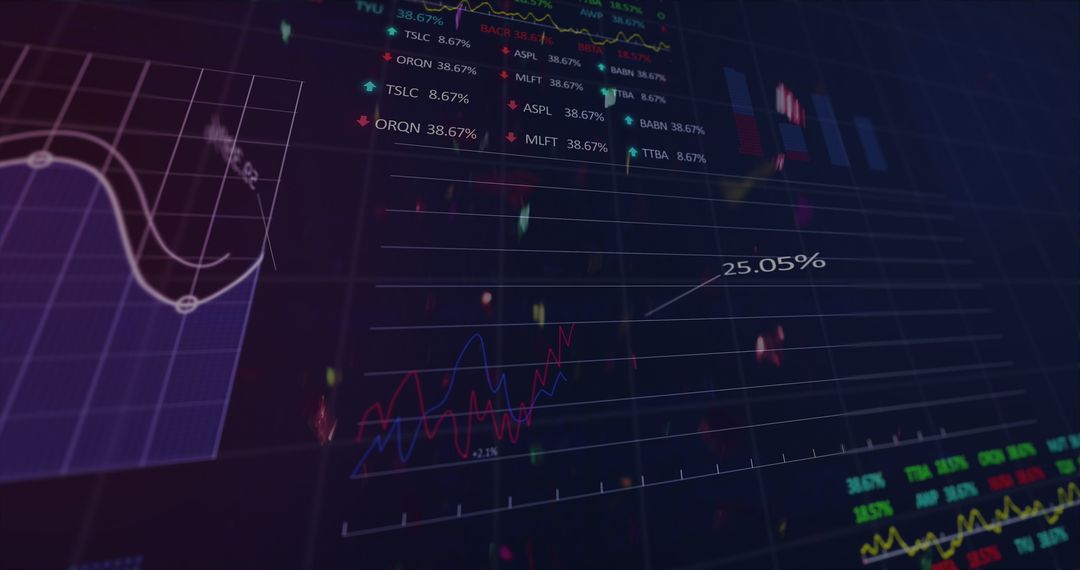 Confetti Falling Over Digital Stock Market Data Visualization