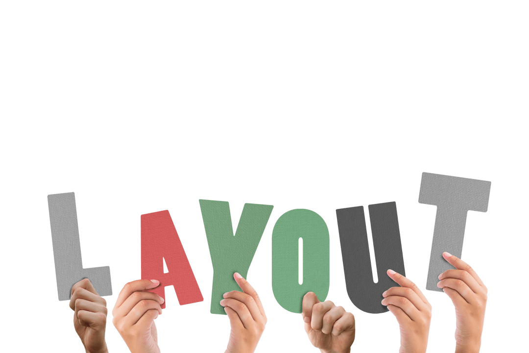 Hands Holding Transparent Colorful Letters Spelling Layout