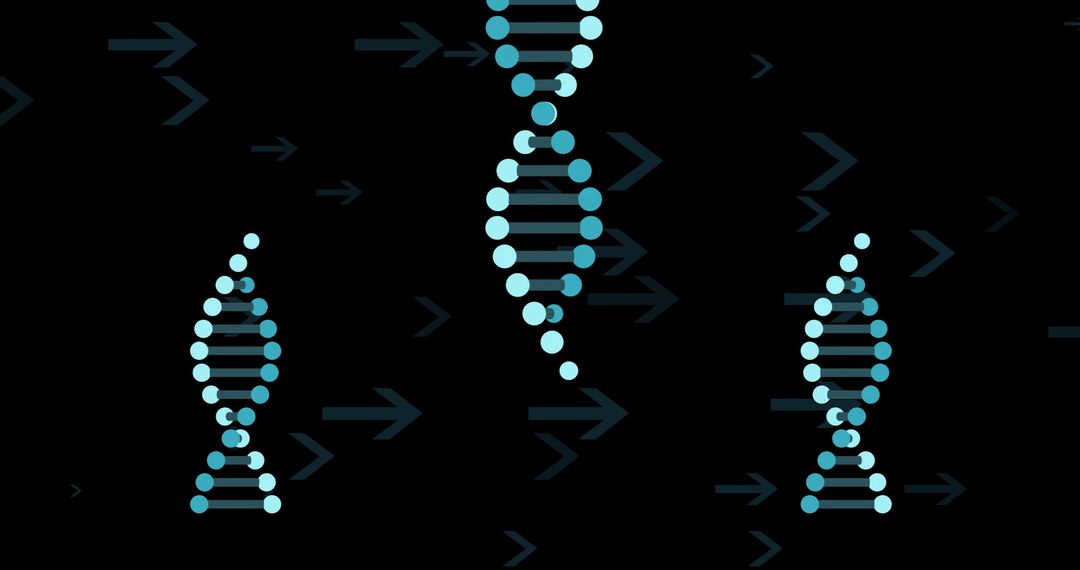 Digital DNA Strands with Abstract Arrows on Black Background
