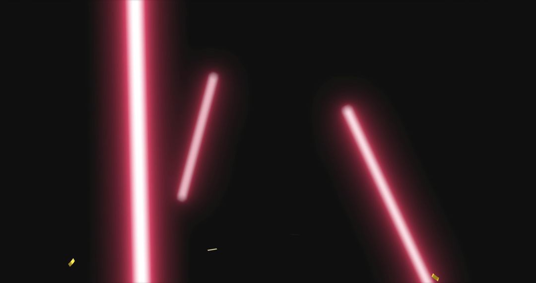 Glowing Red Neon Lines with Golden Confetti on Black Background