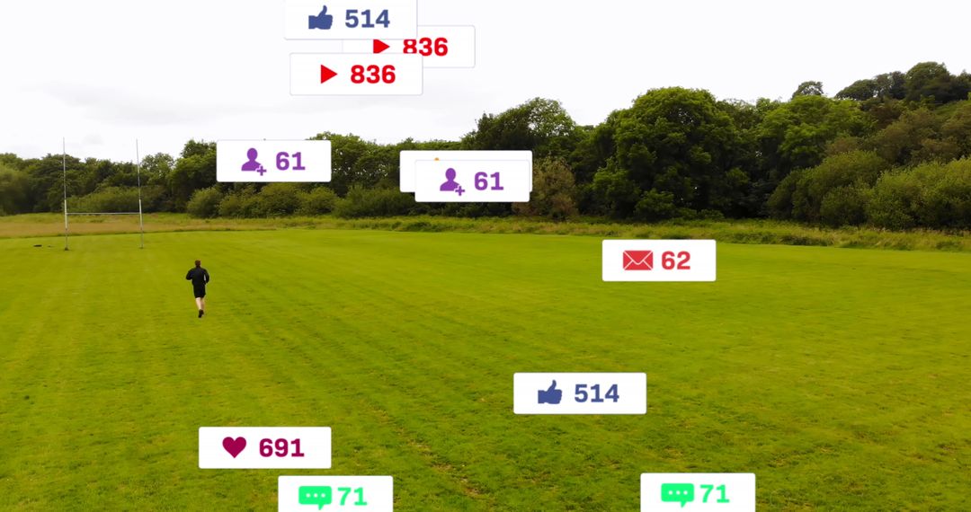 Rugby Player on Field with Social Media Icons Overlay