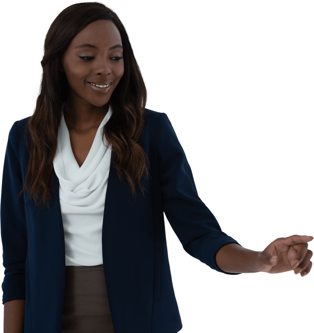 Transparent Businesswoman Interacting with Virtual Screen Interface