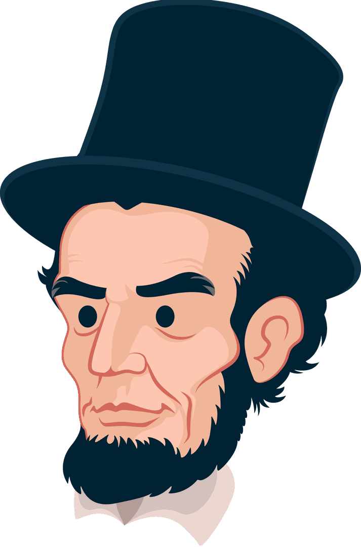 Abraham Lincoln Illustration with Top Hat on Transparent Background