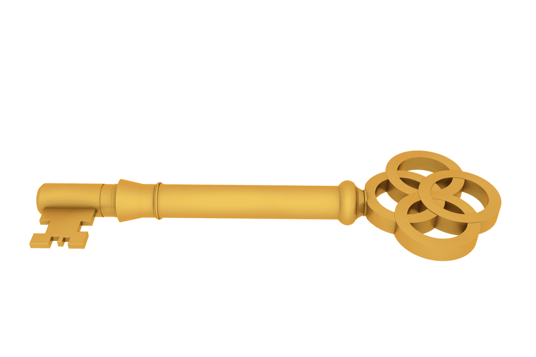Golden Key with Ornate Head on Transparent Background Vector