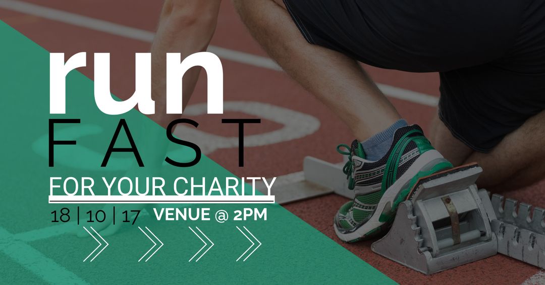 Athlete preparing for charity run at starting blocks