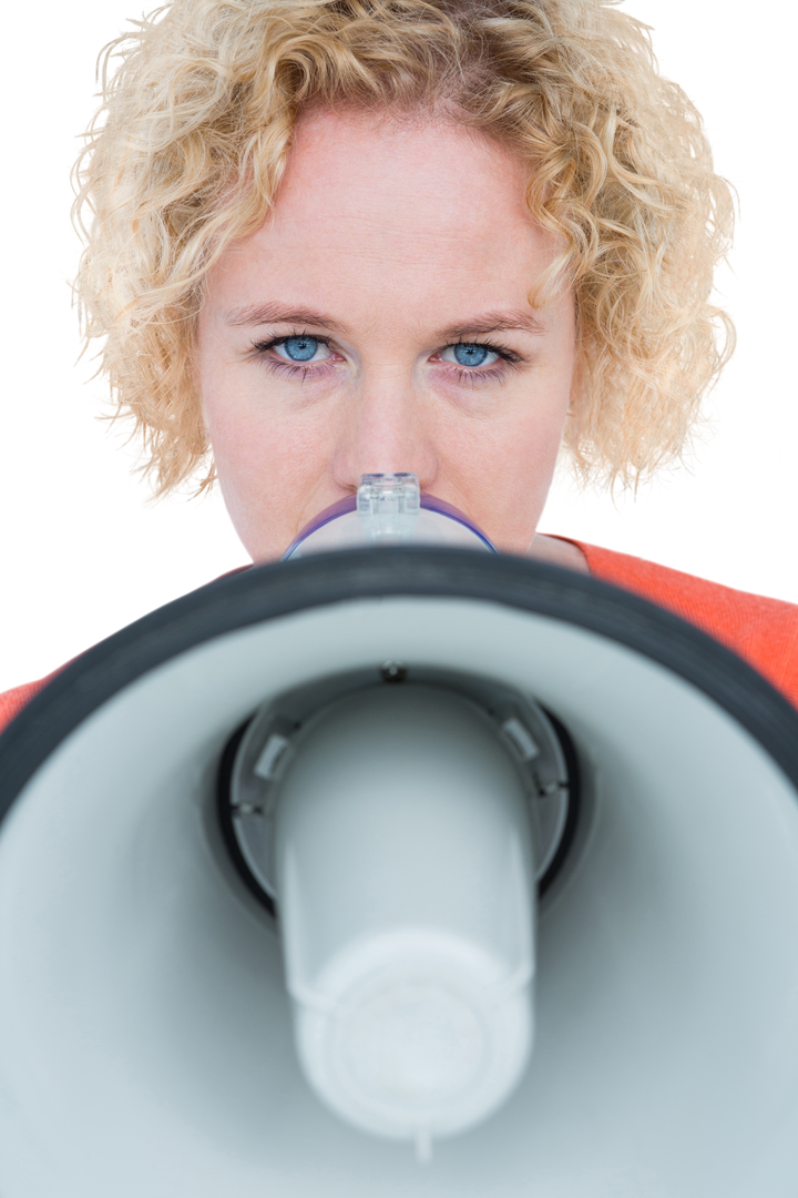 Transparent Closeup of Blonde Woman Speaking into Megaphone - Download Free Stock Images Pikwizard.com