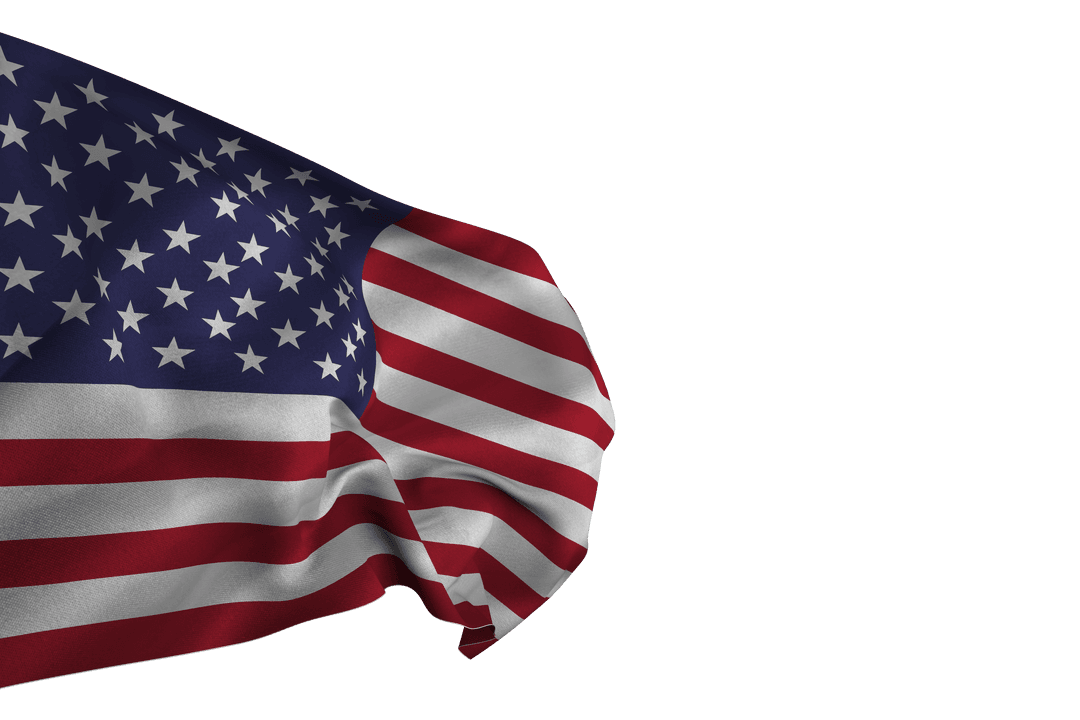 Waving USA Flag on Transparent Background with Stars and Stripes