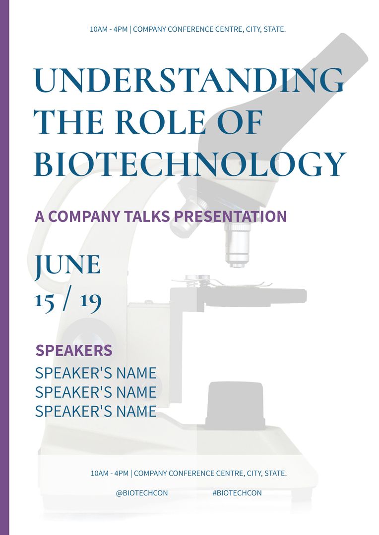 Elegant Biotechnology Conference Poster with Microscope Motif