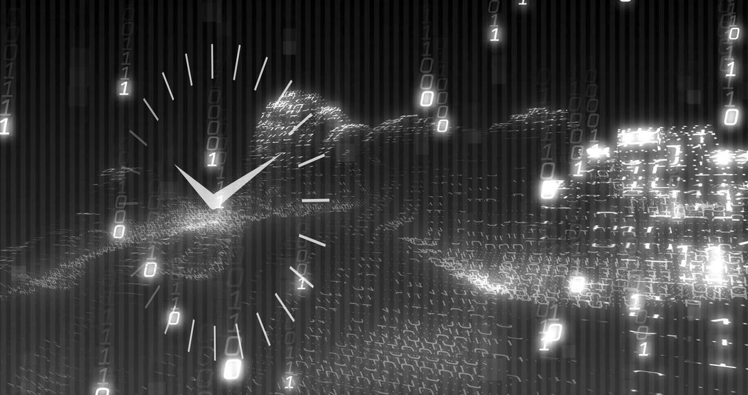 Digital Clock Over Networking Grid Background