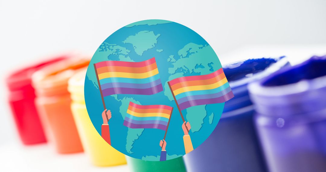 LGBTQ+ Pride Flags with World Map and Rainbow Paints