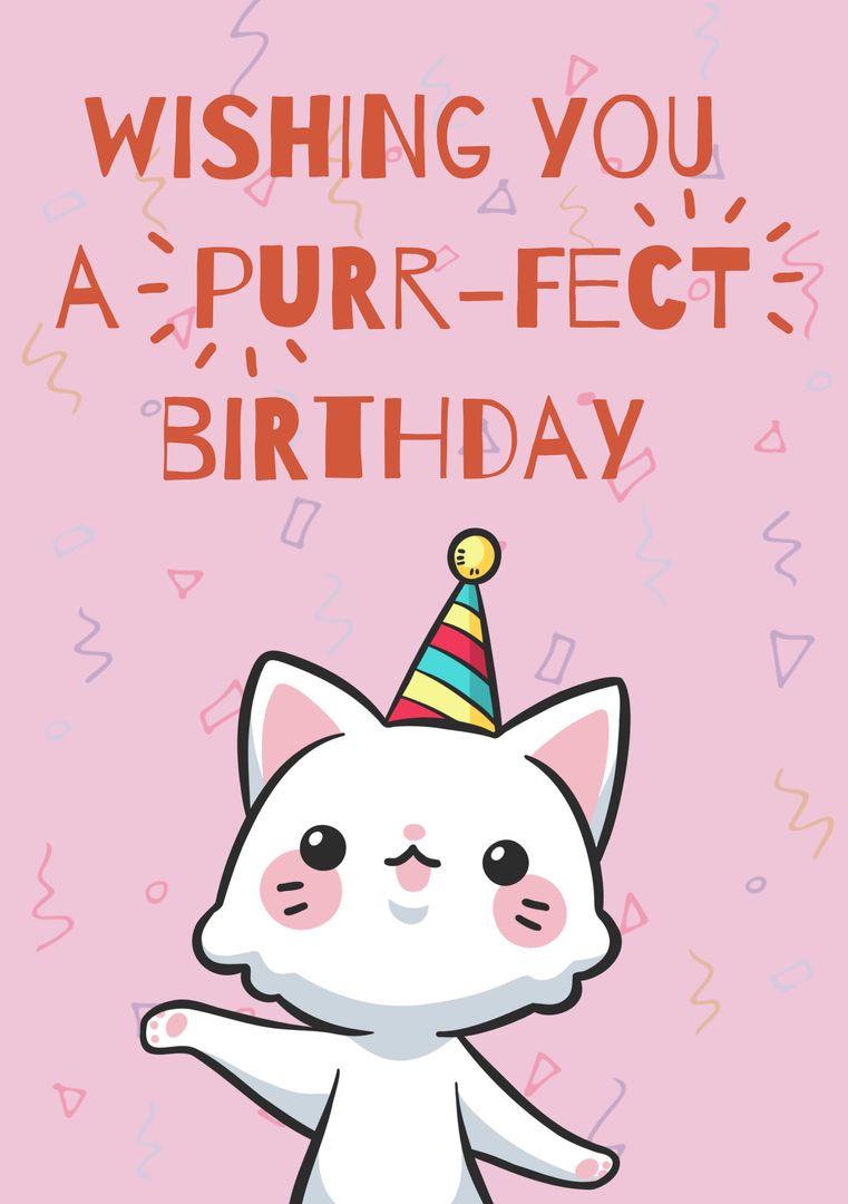 Cute Cat Birthday Card with Whimsical Typography on Pink Background - Download Free Stock Templates Pikwizard.com