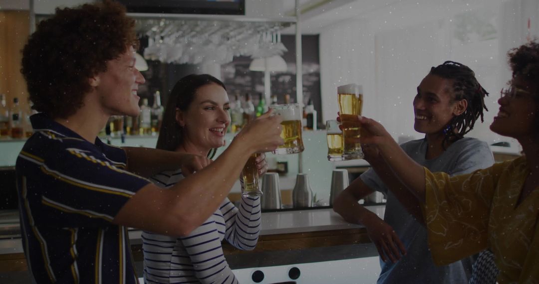 Friends Toasting with Beer in a Cozy Pub Setting