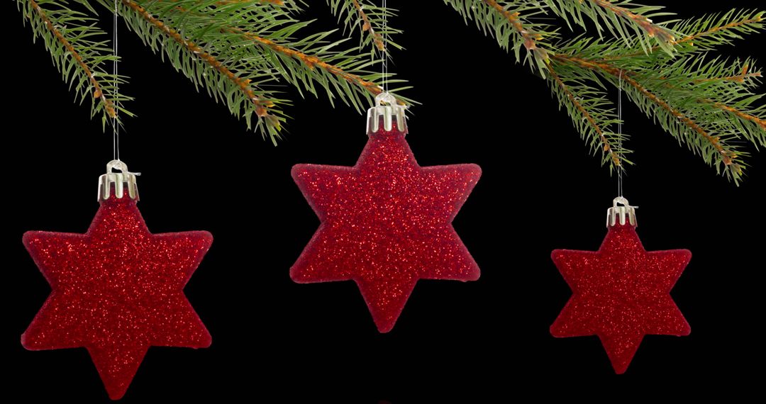 Christmas Tree with Glittering Red Star Ornaments