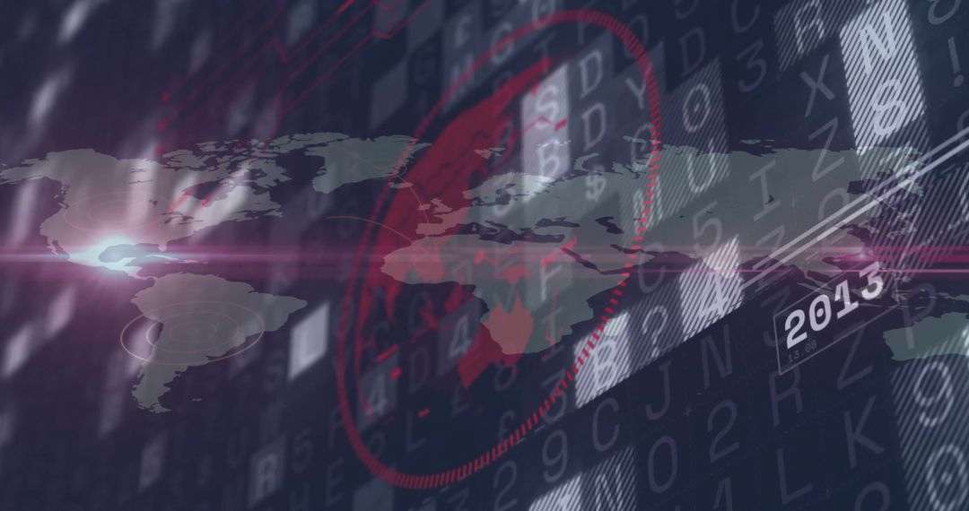 Digital World Map with Cybersecurity Focus and Data Overlay