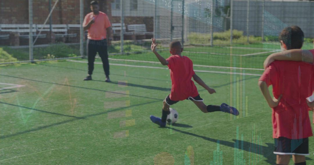 Youth Soccer Player Aiming for Goal on Artificial Turf