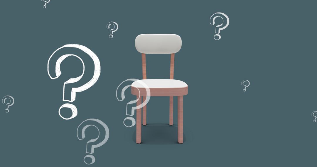 Chair with Floating Question Marks on Greenish Background