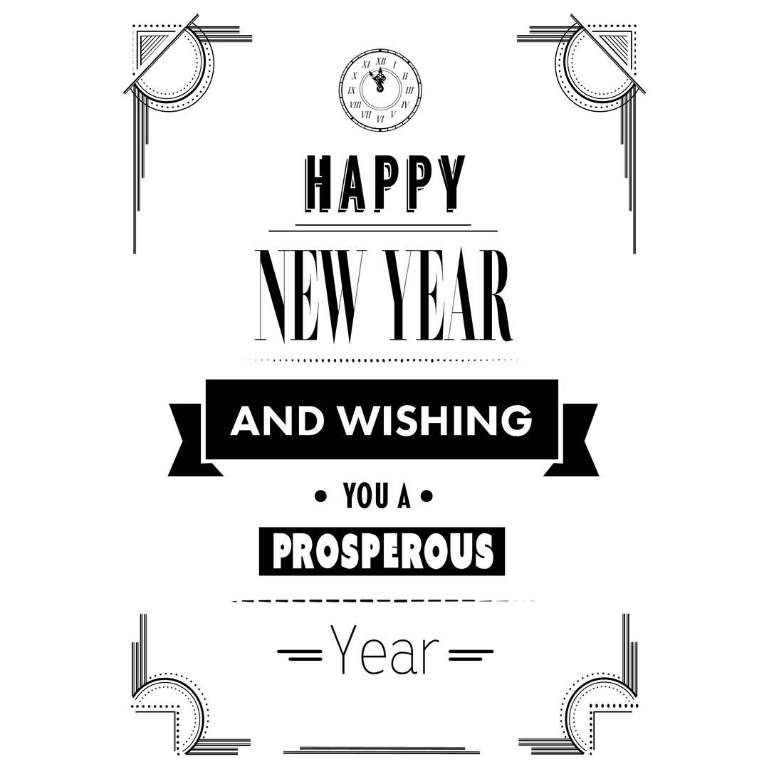 Happy New Year Text Design on Transparent Background