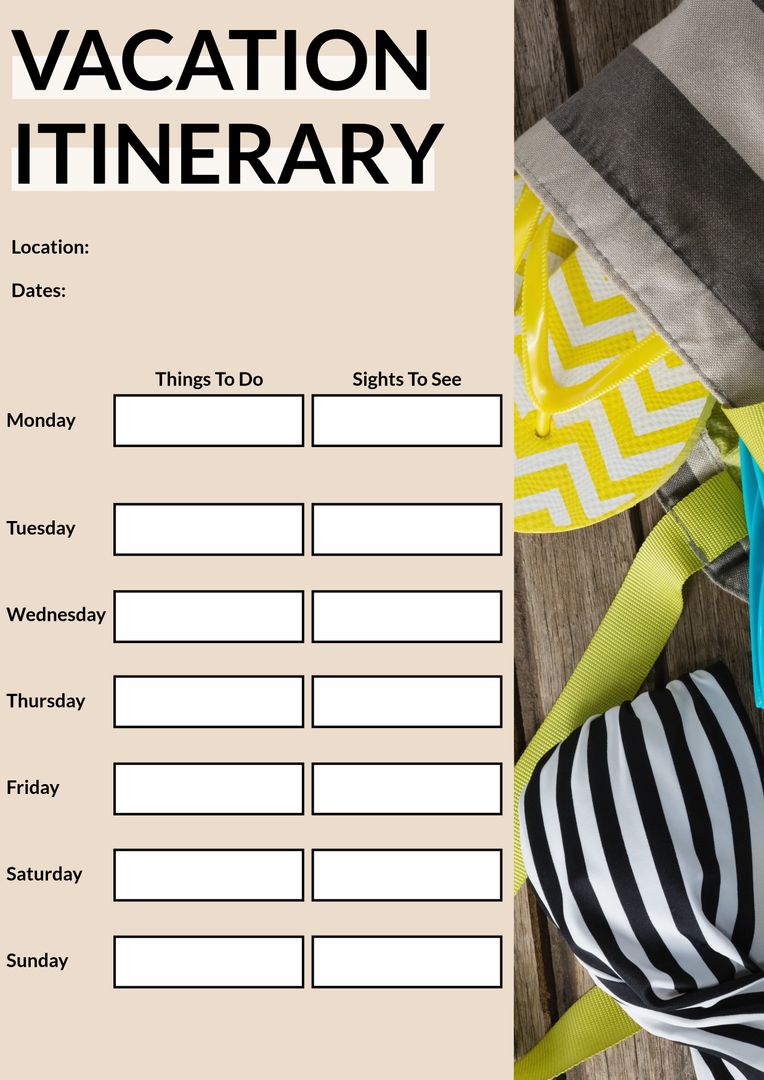 Stylish Vacation Itinerary Template with Travel-Themed Background