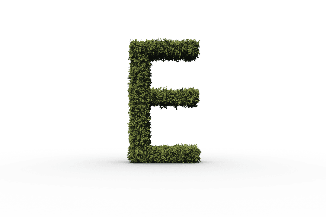 Green Leafy Letter E on Transparent Background