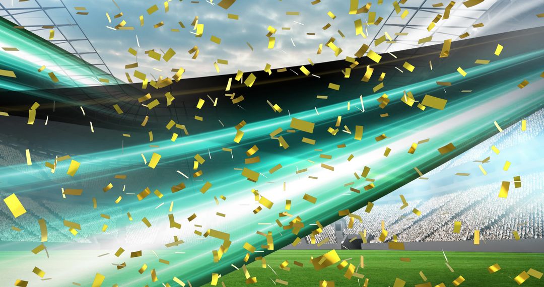 Golden Confetti Cascading Over Stadium Celebration