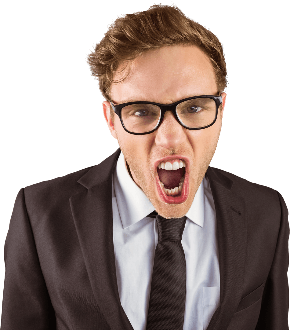 Transparent Business Professional Expressing Anger Aggressively