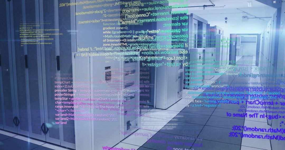 Digital Data Flow in Modern Server Room Reflecting Technology