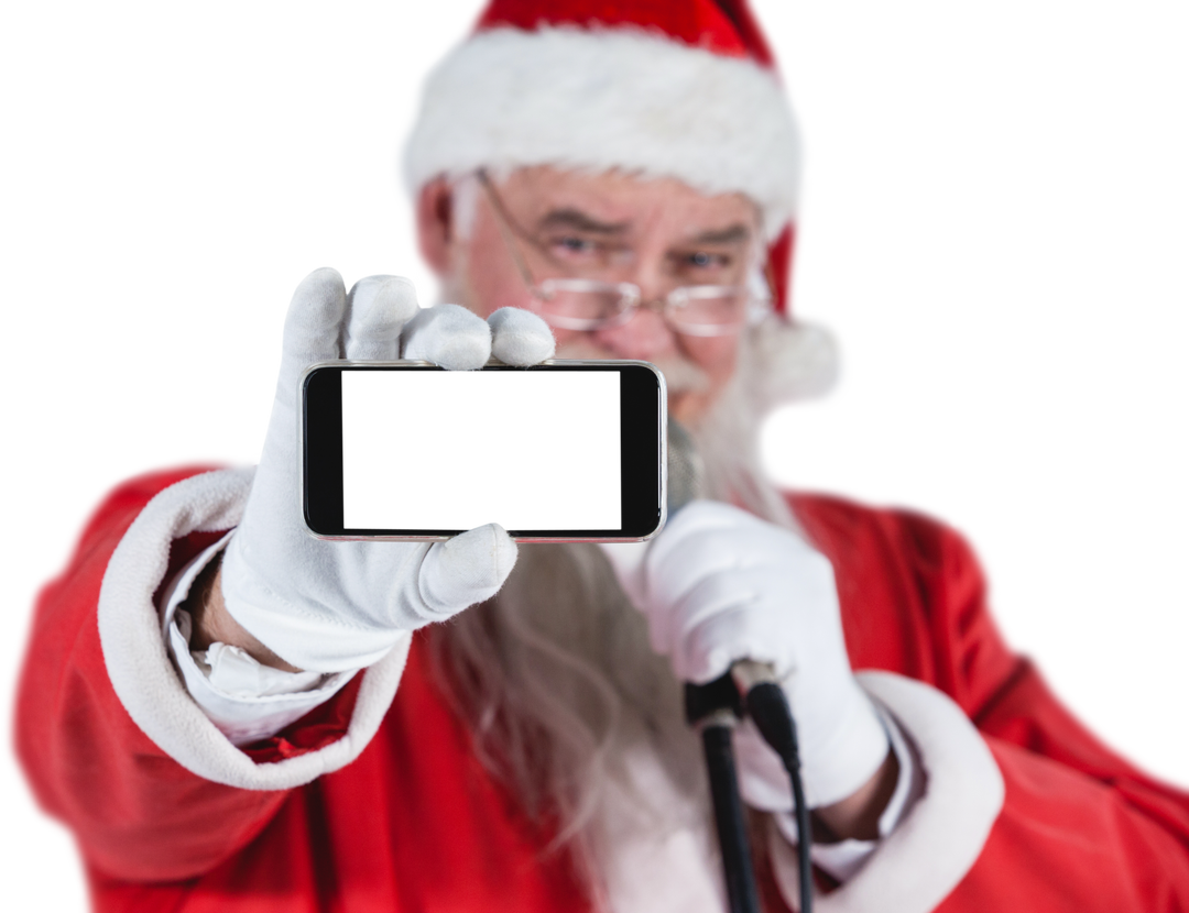 Transparent Santa Claus Showing Smartphone and Singing in Holiday Mood - Download Free Stock Images Pikwizard.com