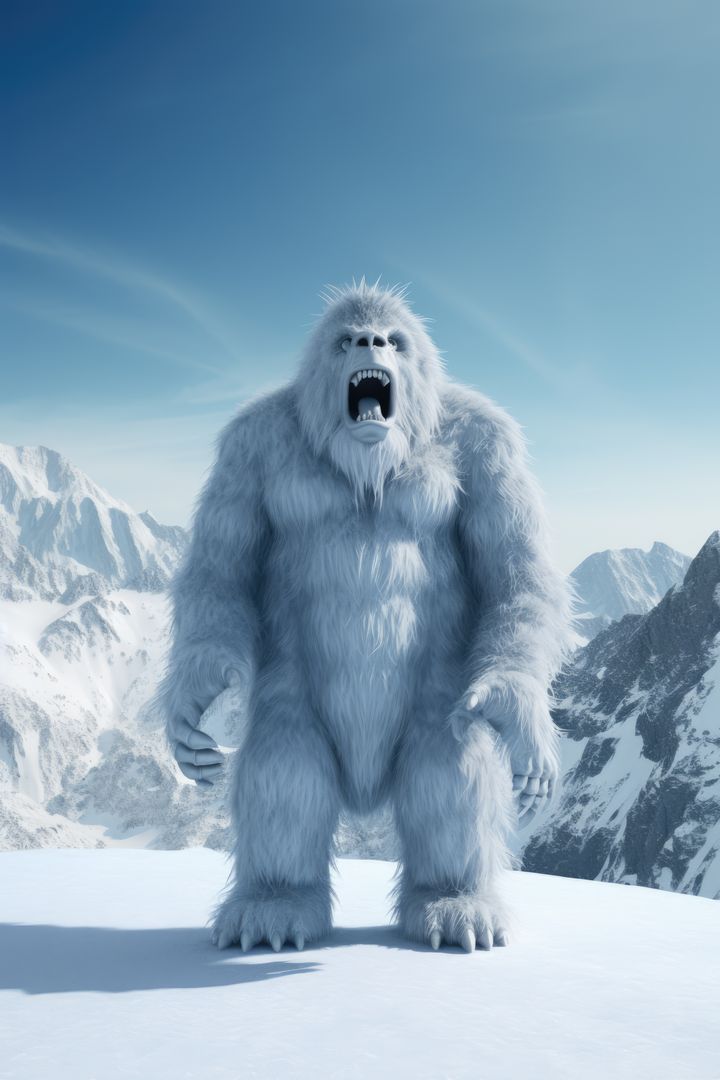 Fierce Yeti Roaring on Snow-Capped Mountain - Free Images, Stock Photos and Pictures on Pikwizard.com