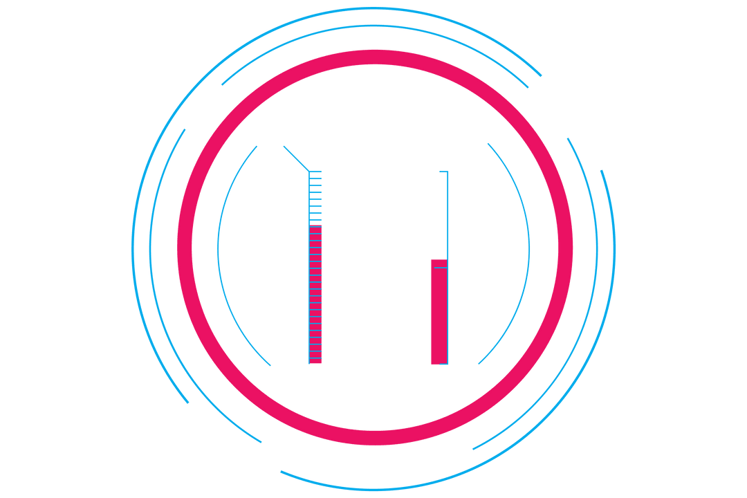 Transparent Circular Design with Red Blue Thermometers