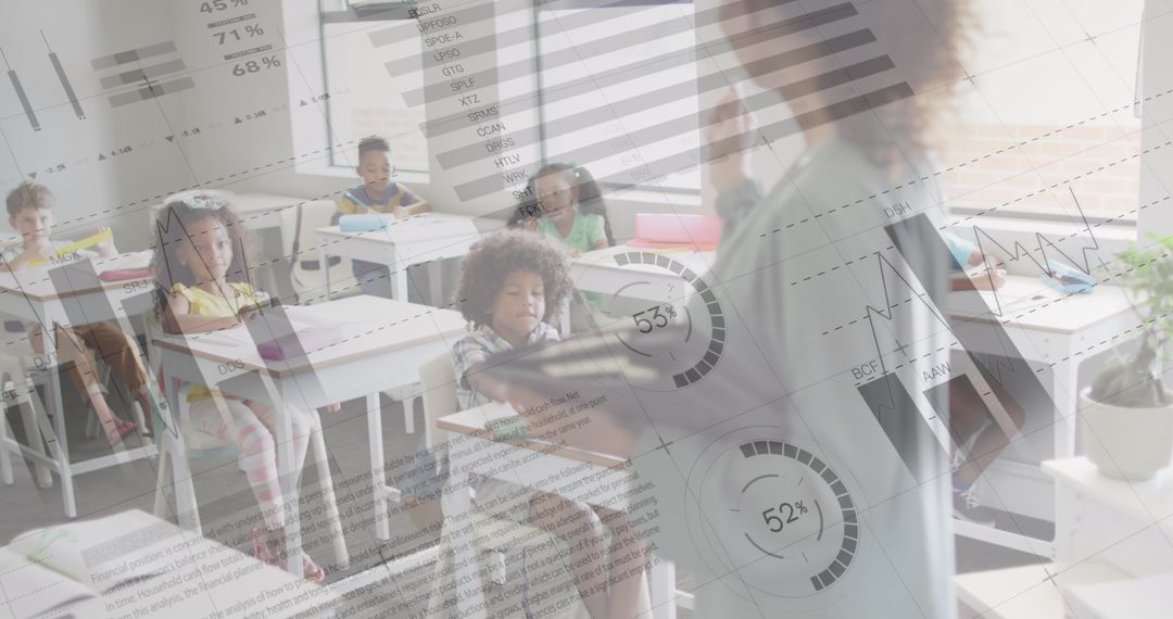 Teacher Engaging Diverse Classroom with Data Overlay Concept