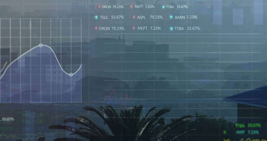 Modern Financial Chart with Data Visualization over Urban Landscape
