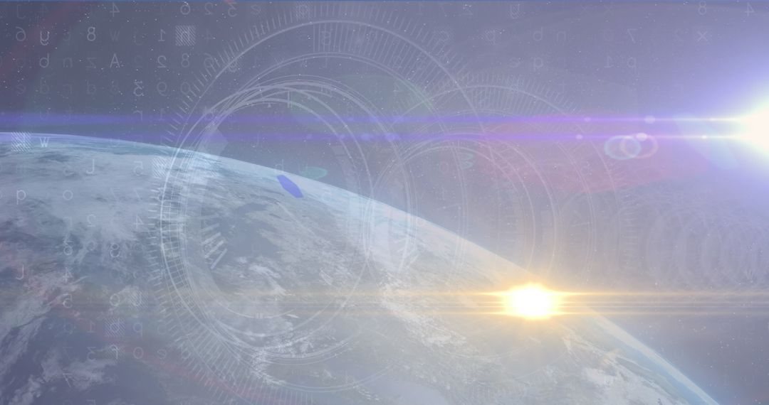 Futuristic Vision of Earth with Transparent HUD and Data Patterns