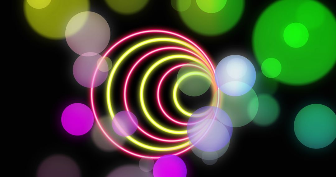 Colorful Neon Circles with Abstract Light Bokeh