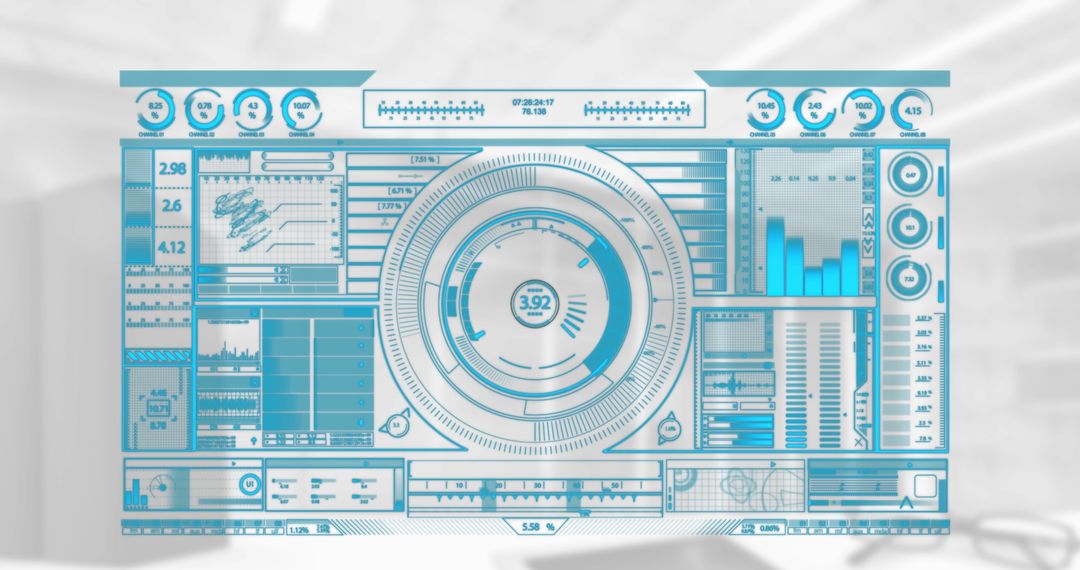 Futuristic Interface Overlay with Data Visualization in High-Tech Setting