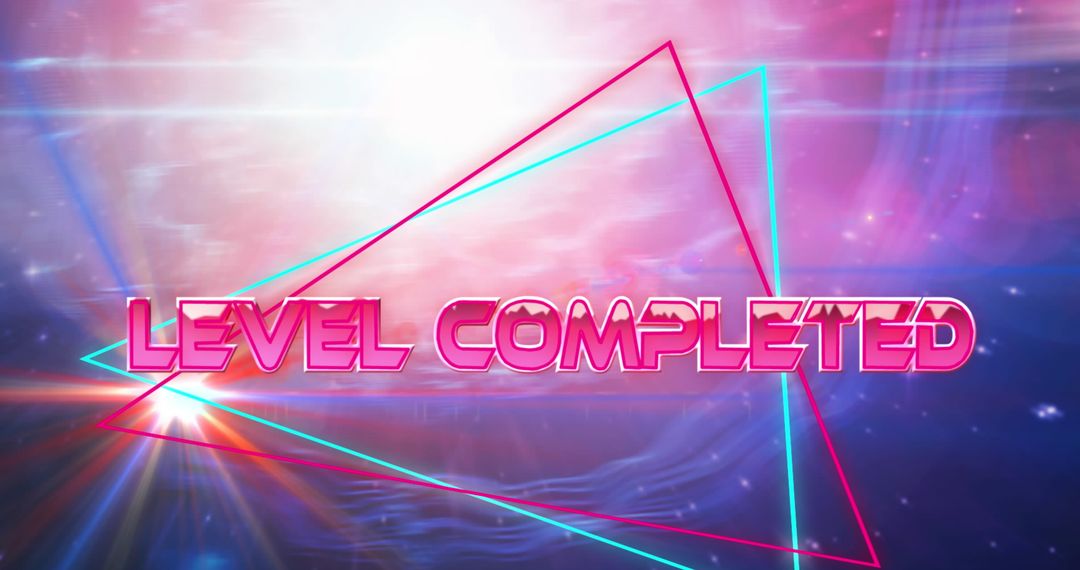 Digital Level Completion Screen with Retro Neon Design